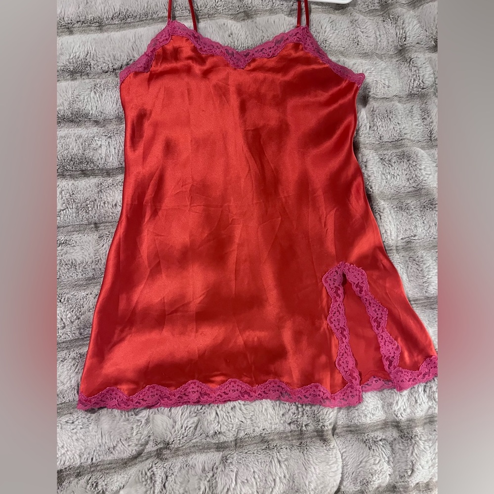 Satin Fun & Flirty Lace-Trim Mini Slip Teddy V.S